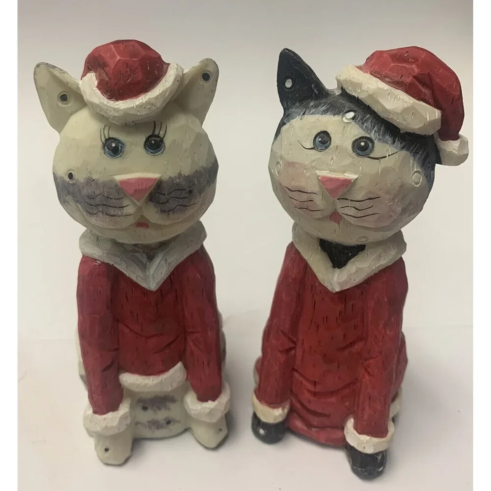 Christmas Cat Ornaments Set Of 2    4” X1.5”